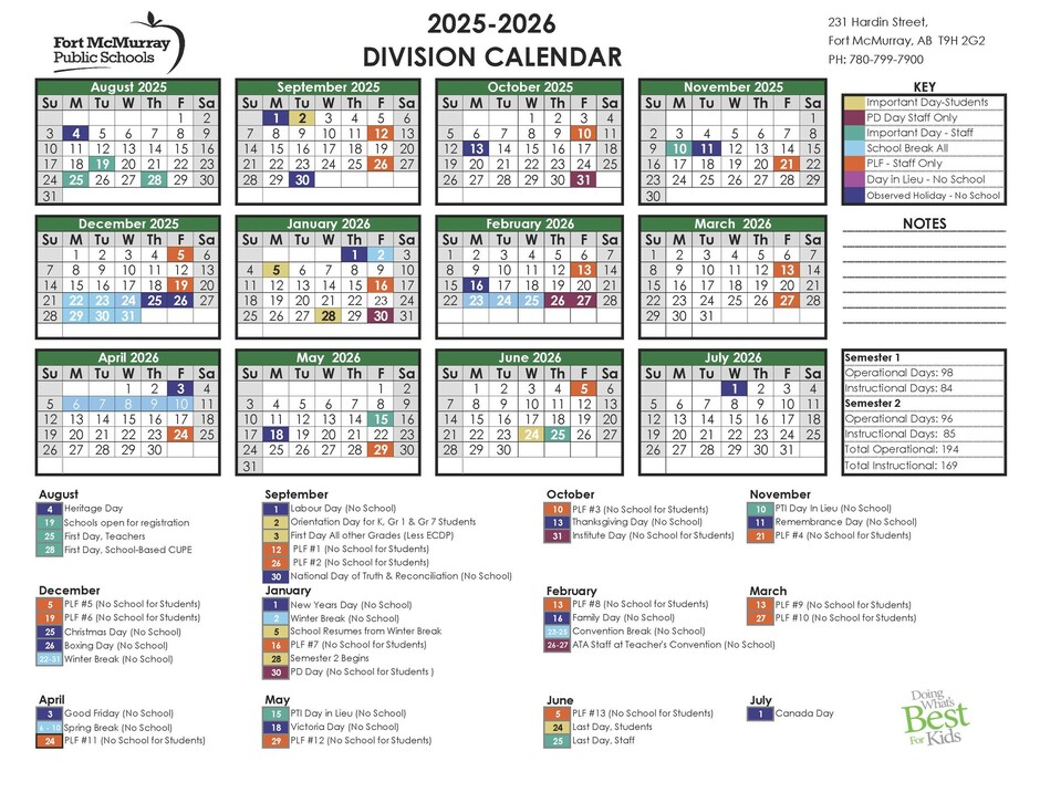 2025-2026 Division Calendar