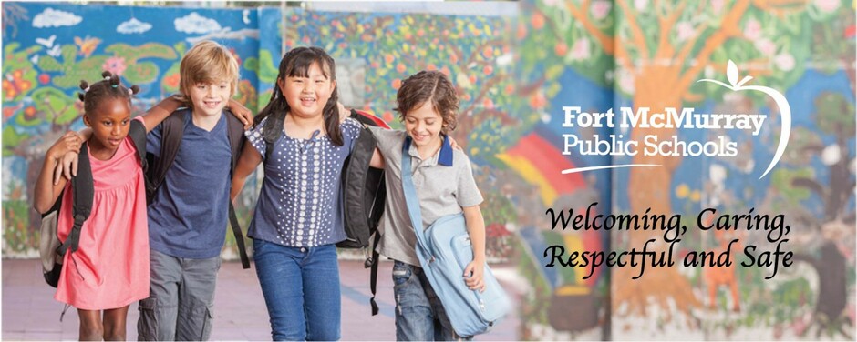 graphic with 4 kids that says "welcome, caring, respectful, and safe"