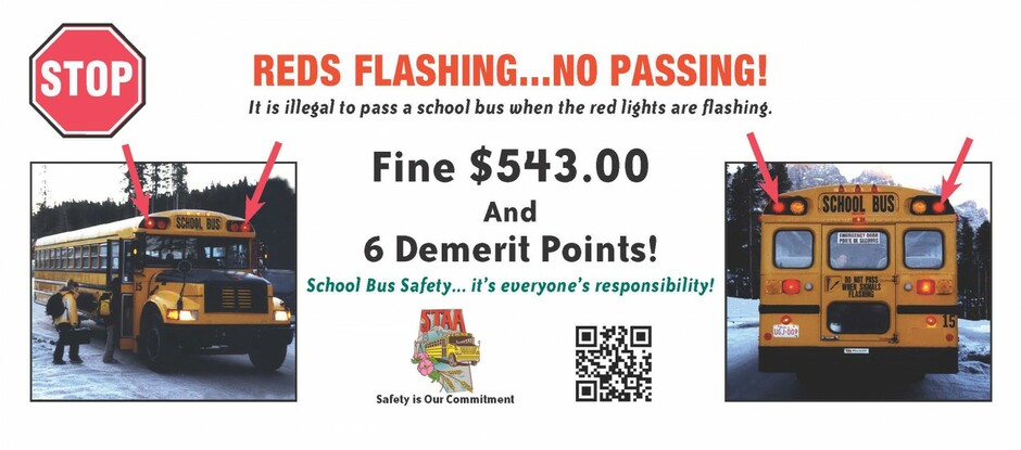 bus graphic that says "reds flashing... no passing!"